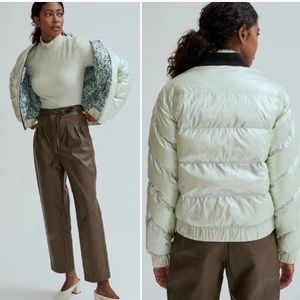 NWT Noize Amber Metallic Green Bomber Puffer Coat